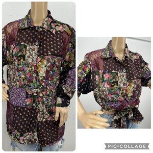 Tangibles Women’s size Medium Floral Patchwork Lace Button Down Shirt